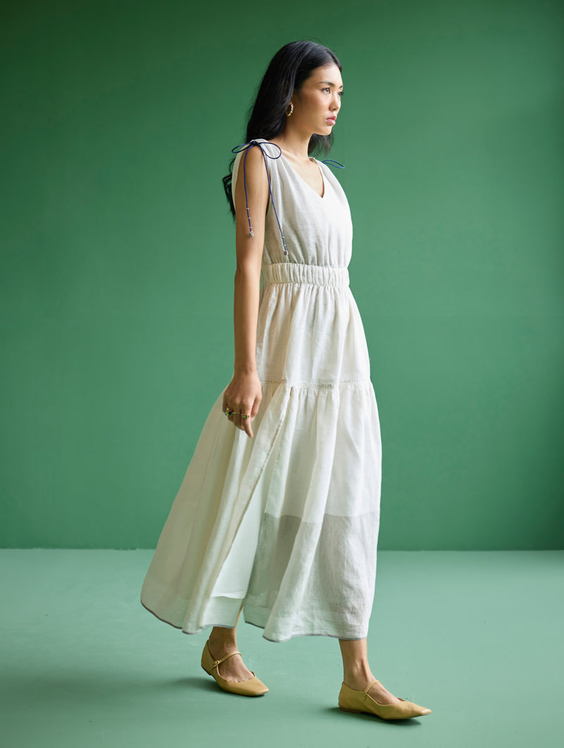 Aria Metallic Linen Dress - Ivory