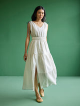 Aria Metallic Linen Dress - Ivory