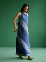 Akito Bias Linen Stripe Dress - Navy