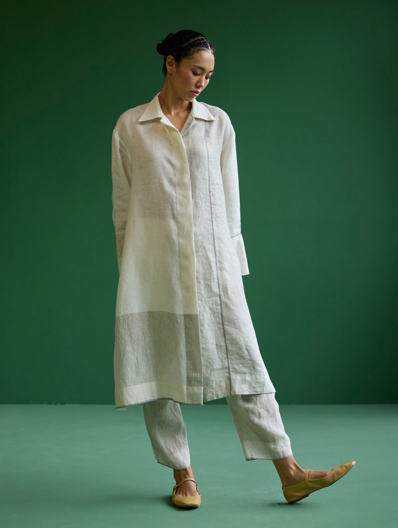 Ziza Metallic Linen Shirt Kurta - Ivory