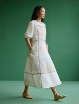 Sehr Metallic Linen Piping Dress - Ivory