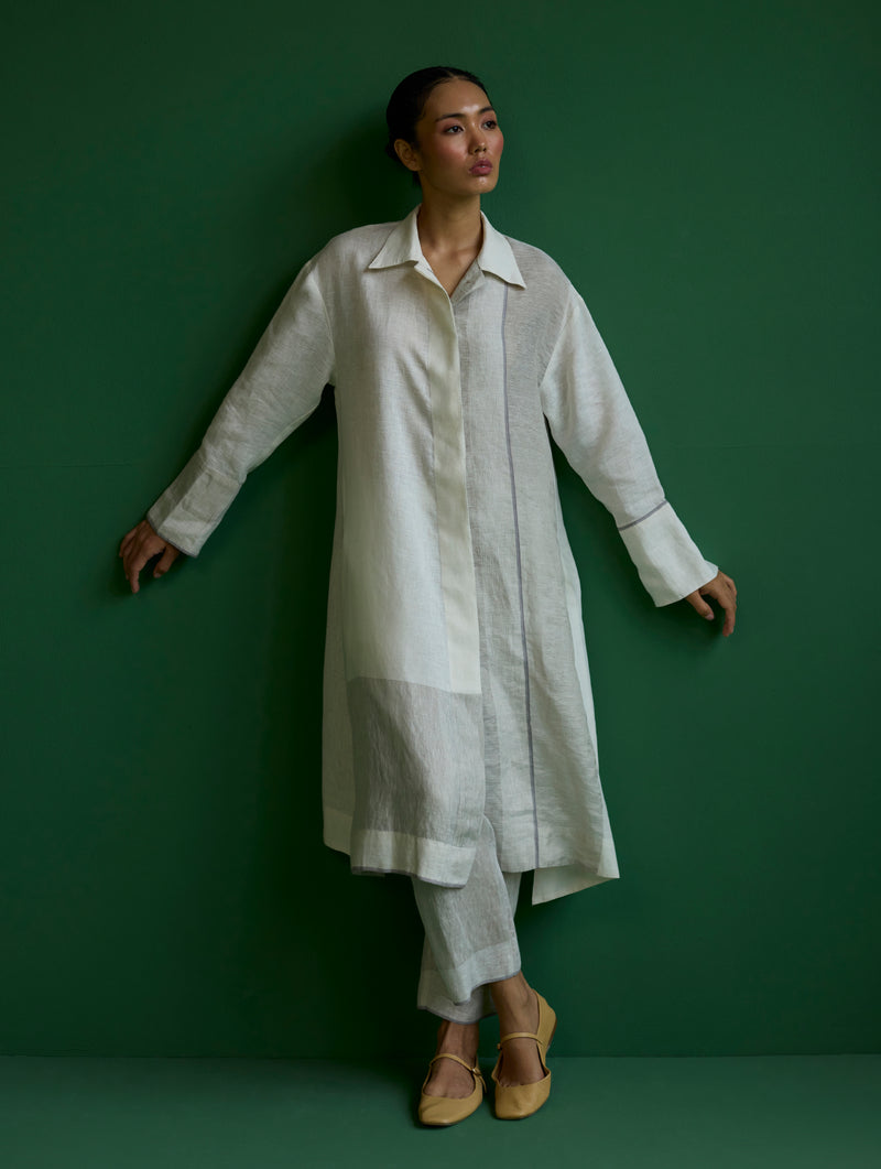 Ziza Metallic Linen Shirt Kurta - Ivory