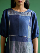 Sehr Metallic Linen Piping Dress - Navy