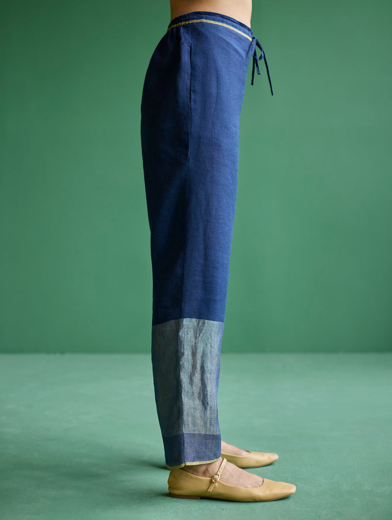 June Metallic Linen Pant - Navy