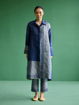 Ziza Metallic Linen Shirt Kurta - Navy