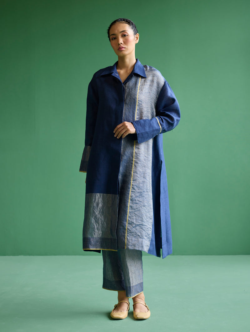 Ziza Metallic Linen Shirt Kurta - Navy