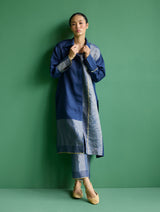 Ziza Metallic Linen Shirt Kurta - Navy