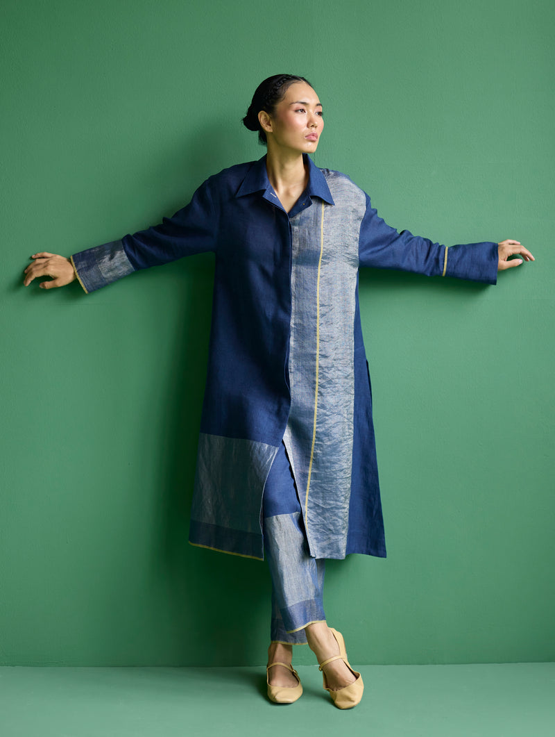 Ziza Metallic Linen Shirt Kurta - Navy