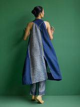 Ayana Metallic Linen Border Top - Navy