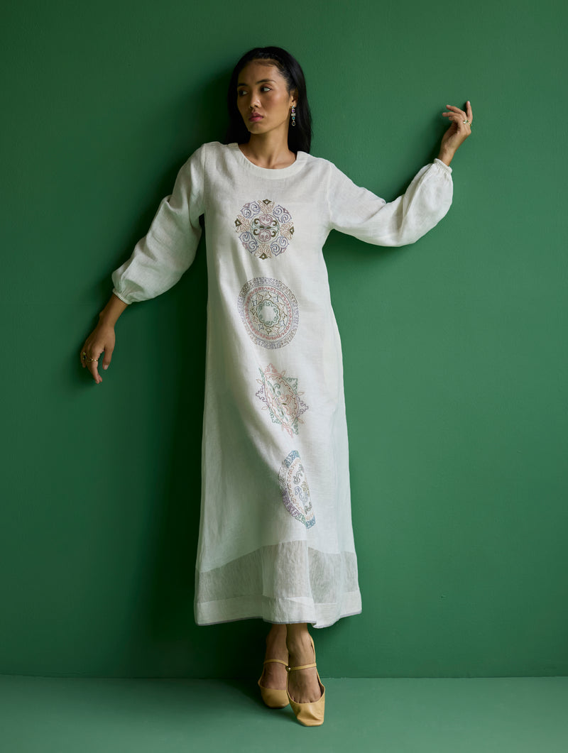 Eira Hand-Embroidered Linen Dress - Ivory