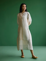 Nura Metallic Linen Paneled Dress - Ivory