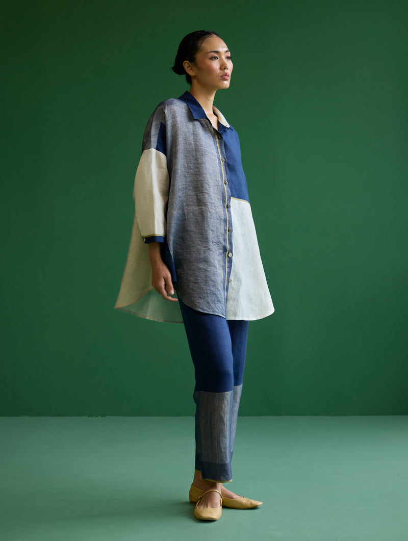 Esha Color-Blocked Shirt - Navy