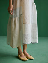 Nura Metallic Linen Paneled Dress - Ivory