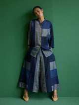 Izara Metallic Linen Co-ord Set - Navy