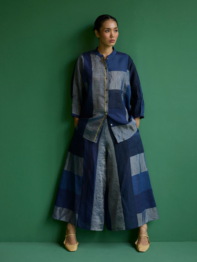 Izara Metallic Linen Co-ord Set - Navy