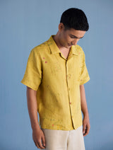 Haru Embroidered Pocket Floral Linen Shirt - Ochre