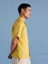 Haru Embroidered Pocket Floral Linen Shirt - Ochre