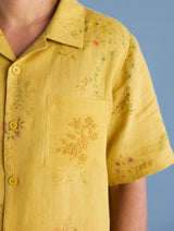 Haru Embroidered Pocket Floral Linen Shirt - Ochre