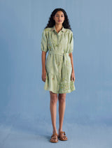 Sia Hand-Embroidered Floral Dress - Mint