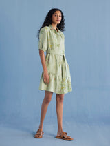 Sia Hand-Embroidered Floral Dress - Mint