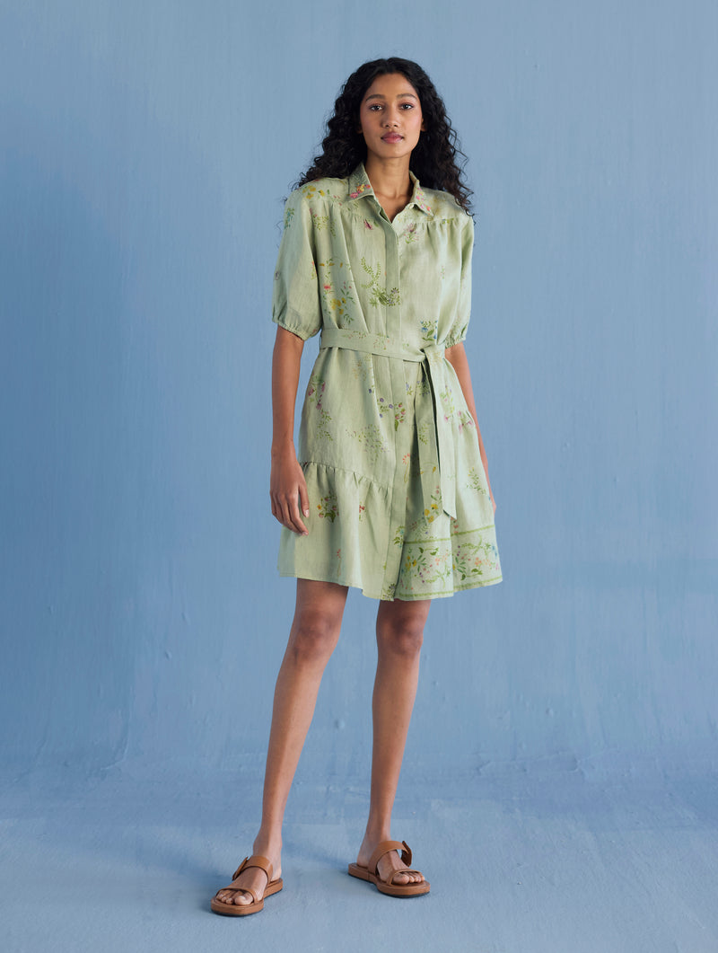 Sia Hand-Embroidered Floral Dress - Mint