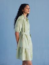 Sia Hand-Embroidered Floral Dress - Mint