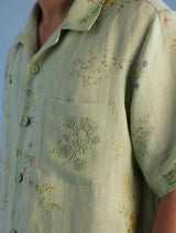 Haru Embroidered Pocket Floral Linen Shirt - Mint