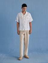 Haru Embroidered Pocket Floral Linen Shirt - White