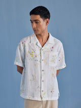 Haru Embroidered Pocket Floral Linen Shirt - White