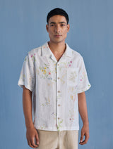 Haru Embroidered Pocket Floral Linen Shirt - White