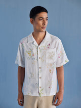 Haru Embroidered Pocket Floral Linen Shirt - White