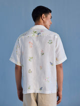 Haru Embroidered Pocket Floral Linen Shirt - White