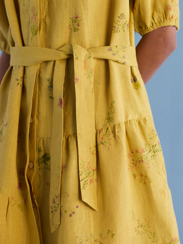 Sia Hand-Embroidered Floral Dress - Ochre