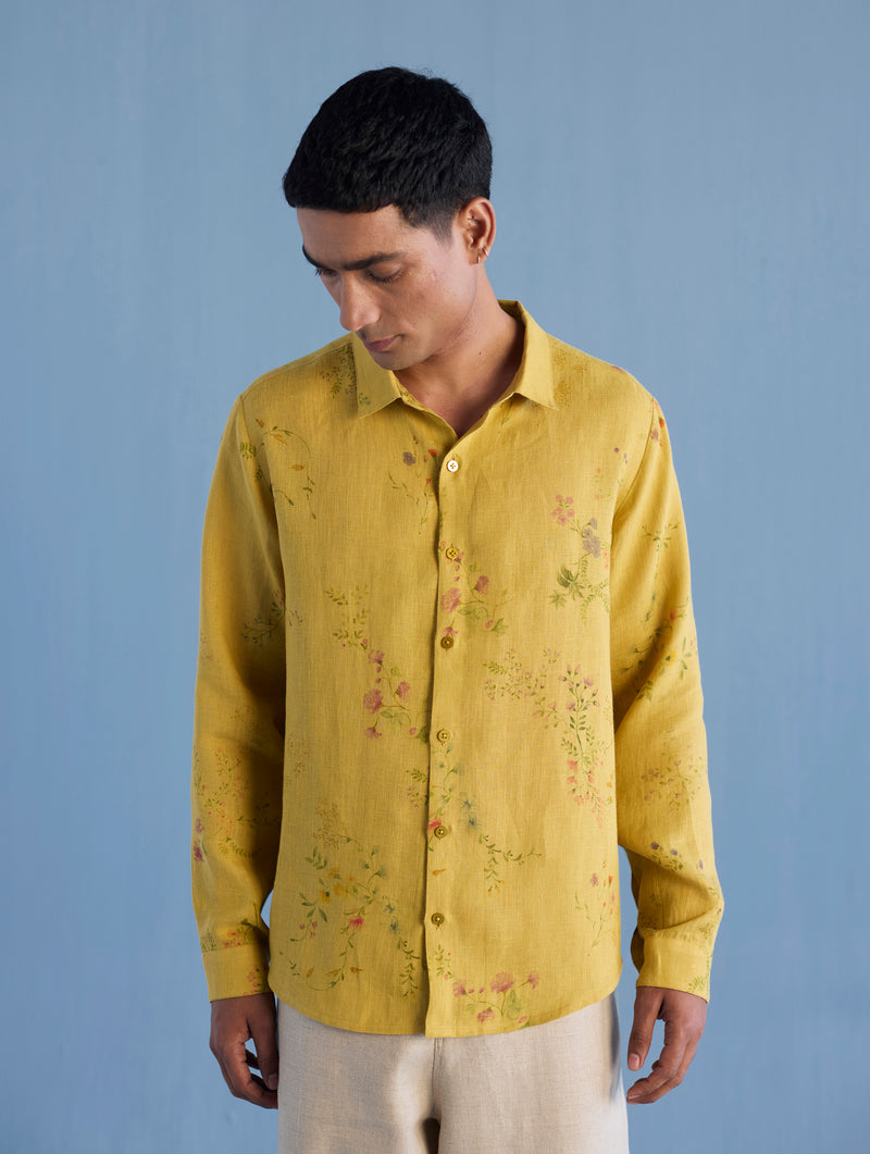 Kabo Floral Linen Shirt - Ochre