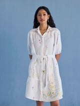 Sia Hand-Embroidered Floral Dress - White