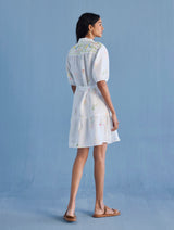 Sia Hand-Embroidered Floral Dress - White