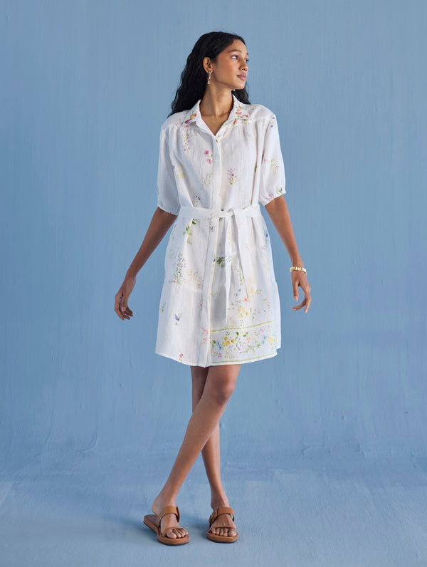 Sia Hand-Embroidered Floral Dress - White