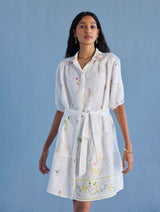 Sia Hand-Embroidered Floral Dress - White