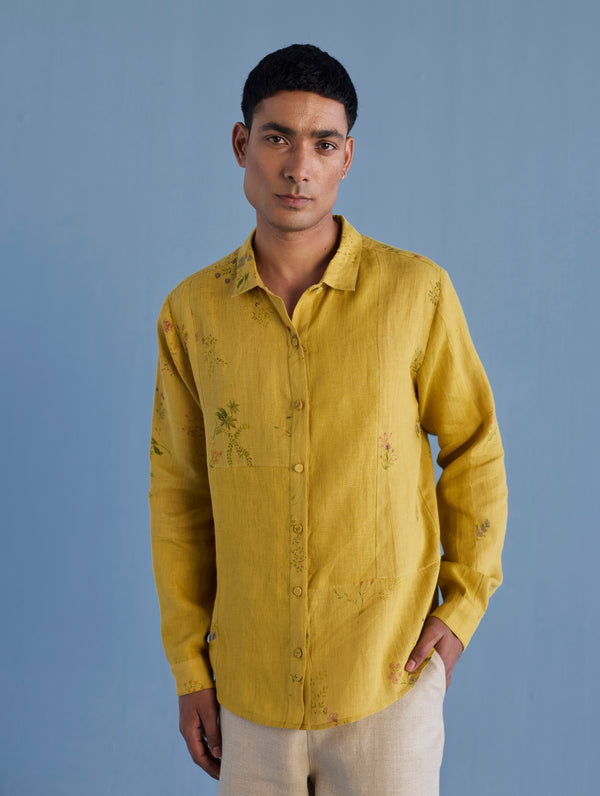 Gin Patchwork Floral Linen Shirt - Ochre