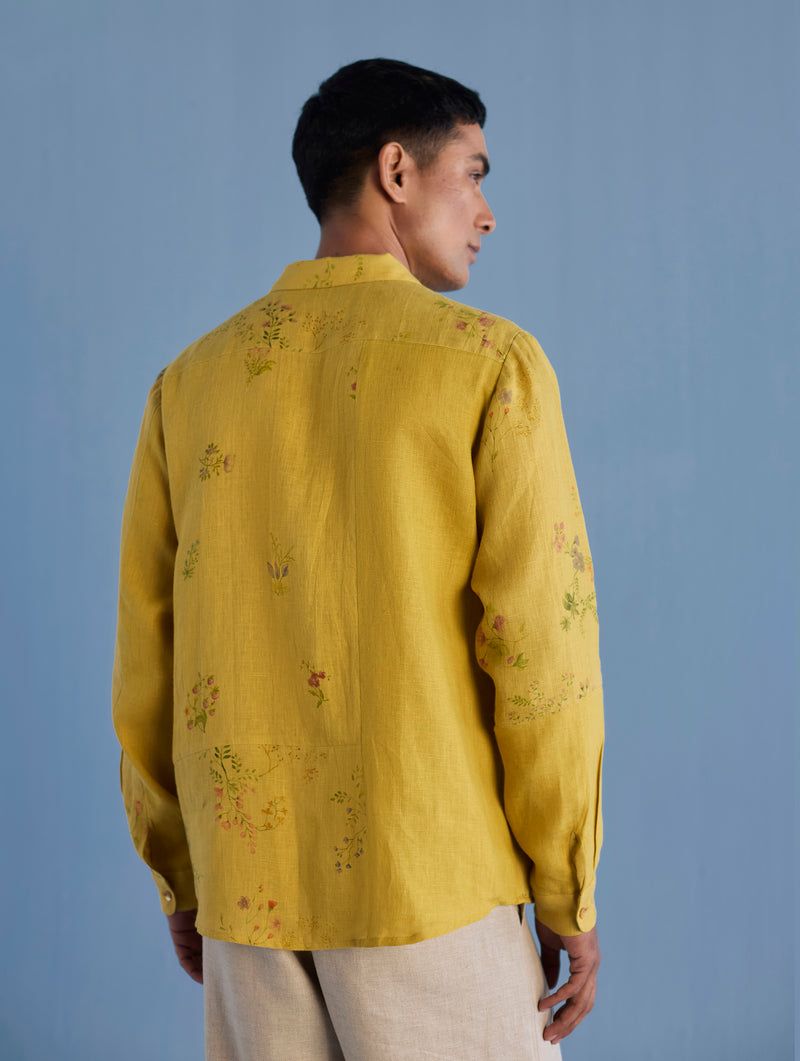 Gin Patchwork Floral Linen Shirt - Ochre