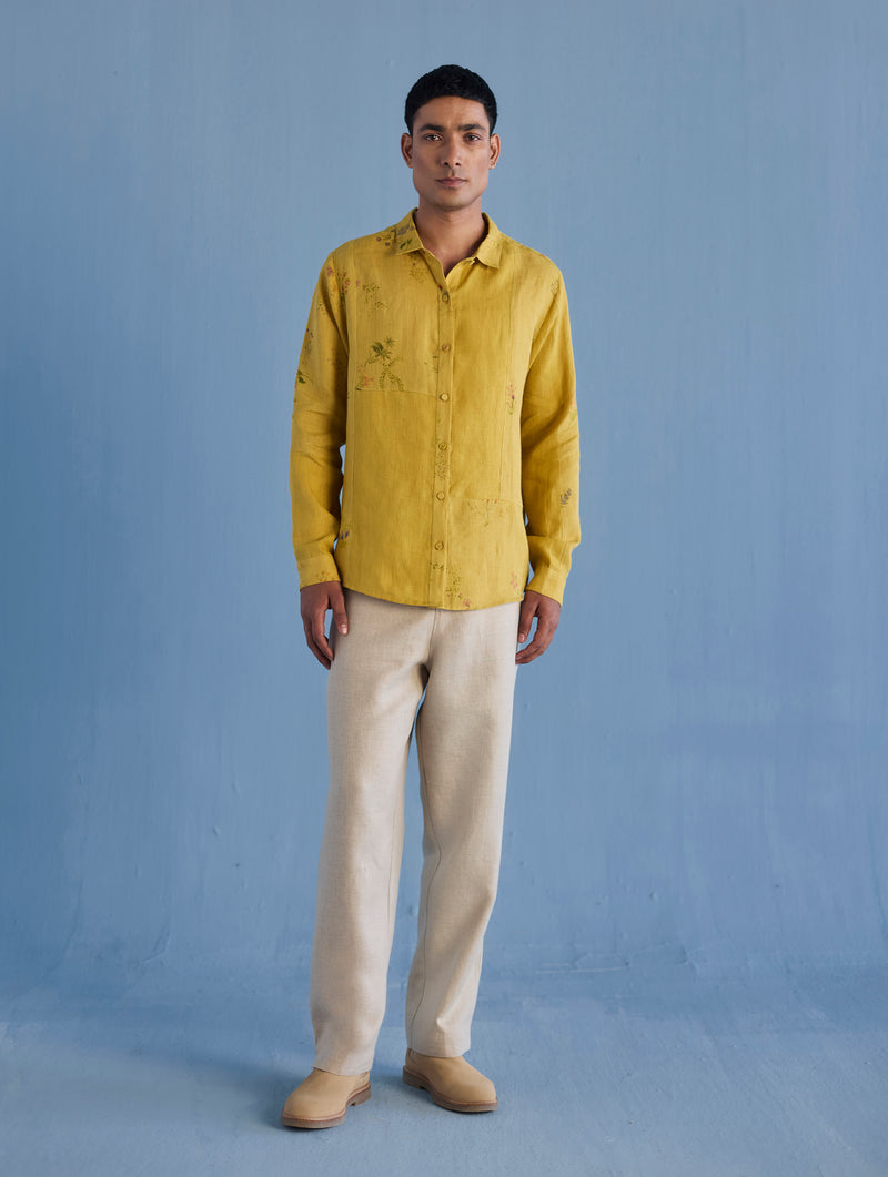 Gin Patchwork Floral Linen Shirt - Ochre