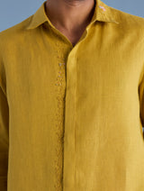 Kuru Hand-Embroidered Linen Shirt - Ochre