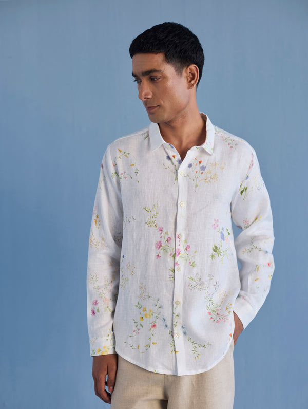 Kabo Floral Linen Shirt - White