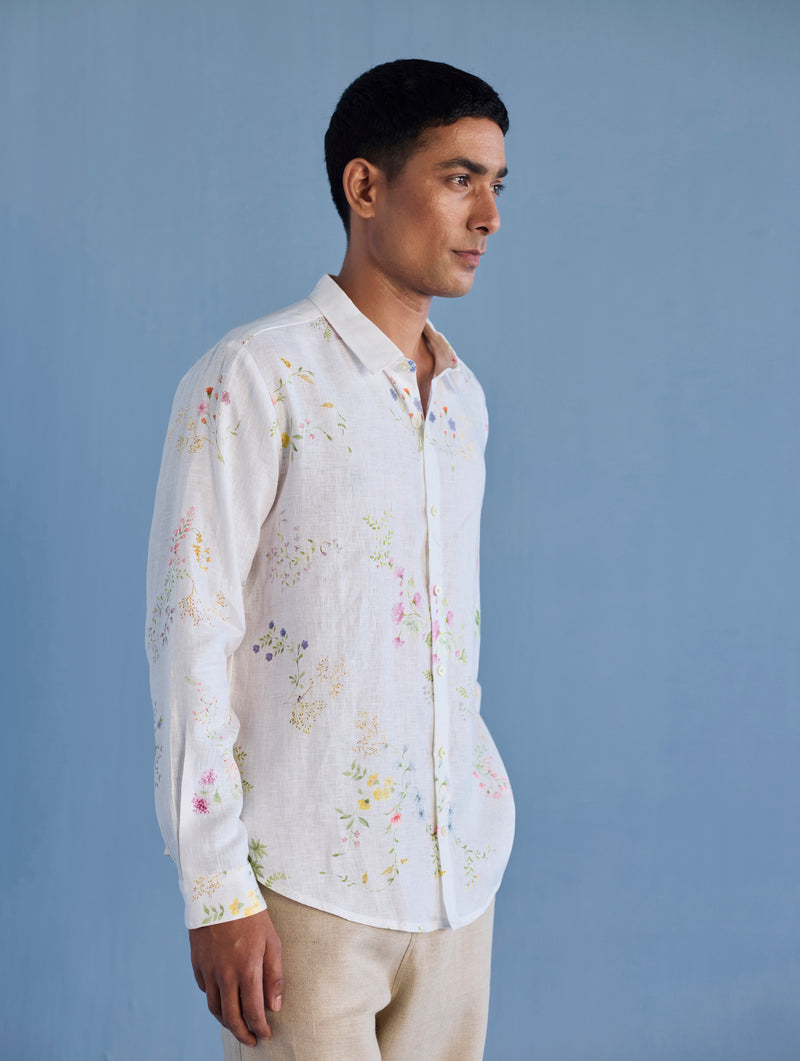 Kabo Floral Linen Shirt - White