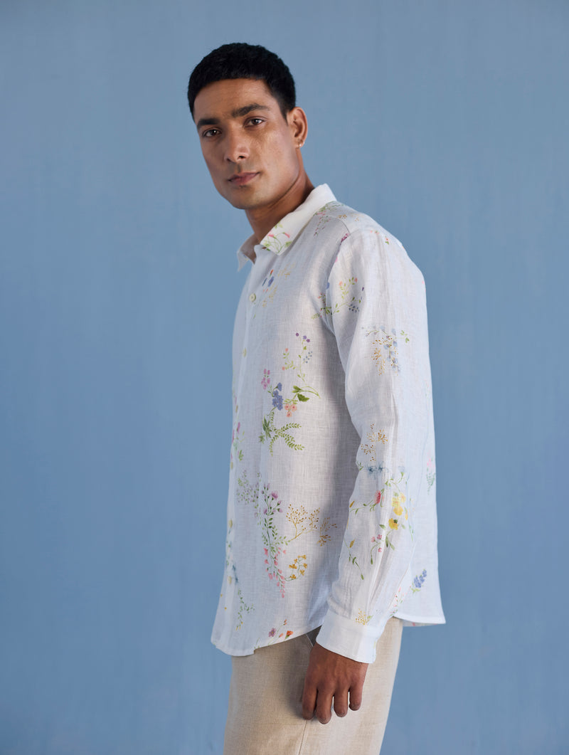 Kabo Floral Linen Shirt - White