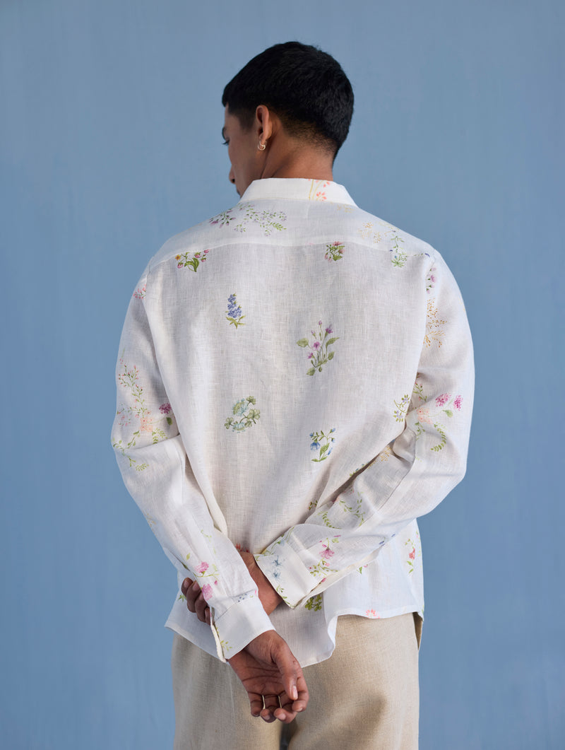 Kabo Floral Linen Shirt - White