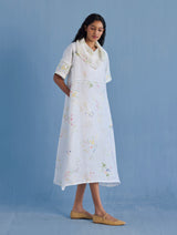 Imara Cowl Neck Linen Dress - White