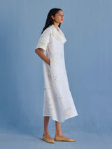 Imara Cowl Neck Linen Dress - White