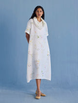 Imara Cowl Neck Linen Dress - White