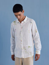 Gin Patchwork Floral Linen Shirt - White